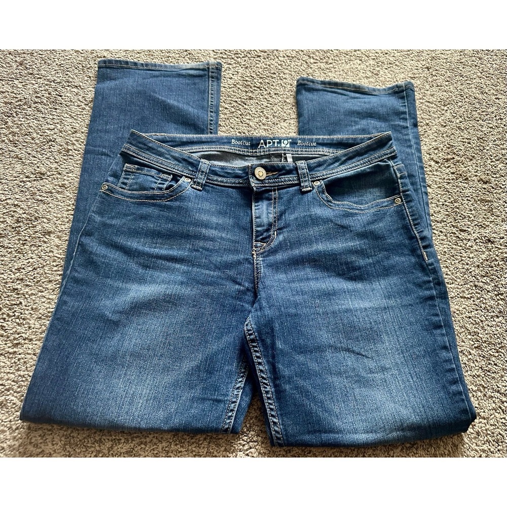 Women's Mid Rise Apt 9 Embellished Pocket Bootcut‎ Dark Denim Jeans Sz 12